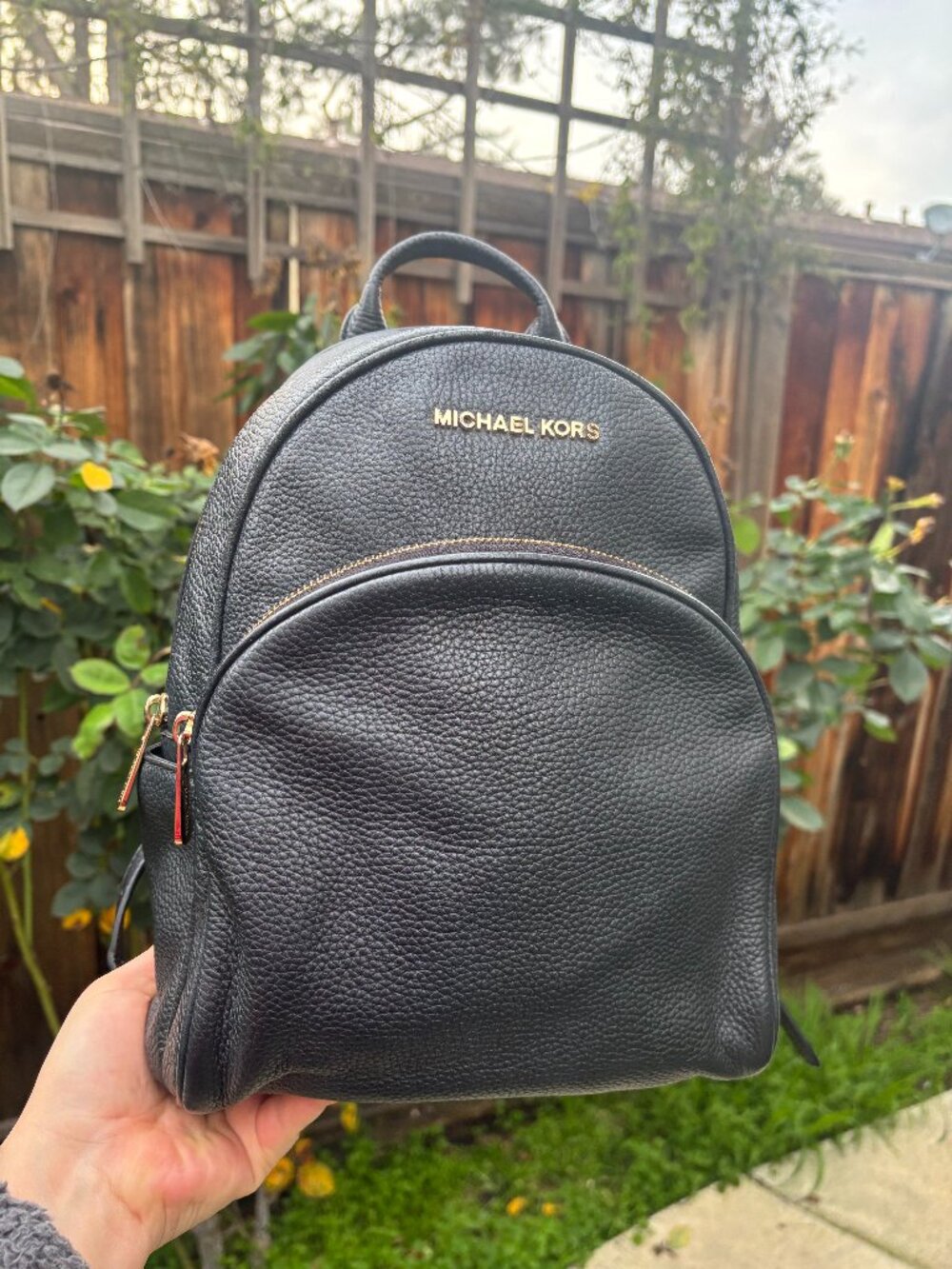 Authentic Michael kors black leather backpack purse